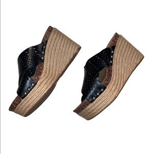 Lucky Brand 4” Summer Wedges (Never Worn), Tan and Black with Cork, Size 7.5